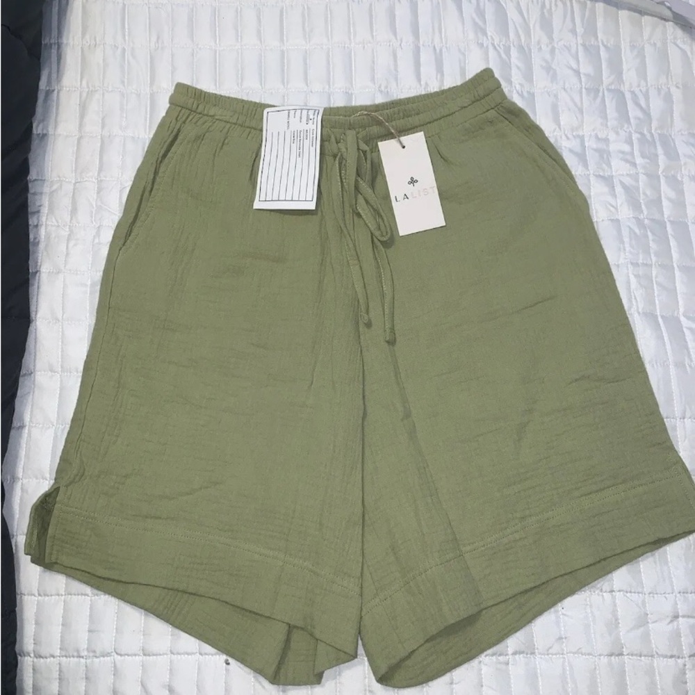 Lalist Piper shorts drawstring knitwear waffle Bermuda olive green Sz-M NWT